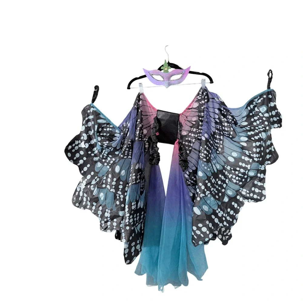 Butterfly Wings Costume Kids One Size Ombre Glitter Mask Fairycore Aesthetic